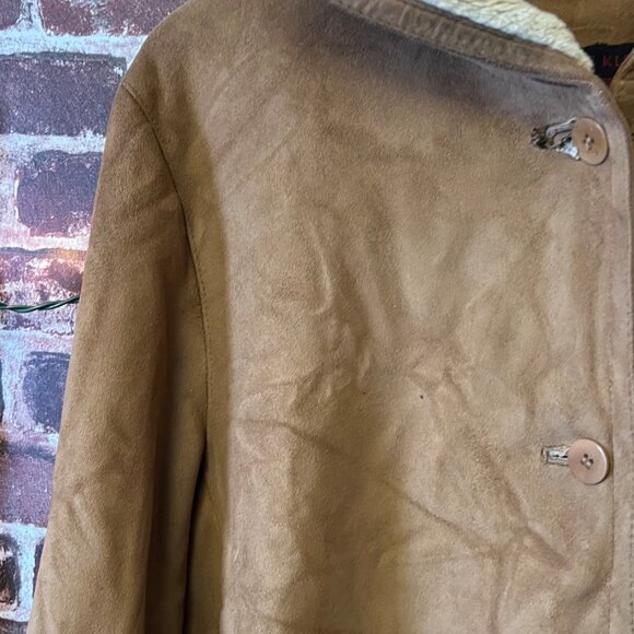 Anne Klein Faux Suede & Shearling Hooded Mid-Length Coat - Camel/Tan - MD - Picture 7 of 12